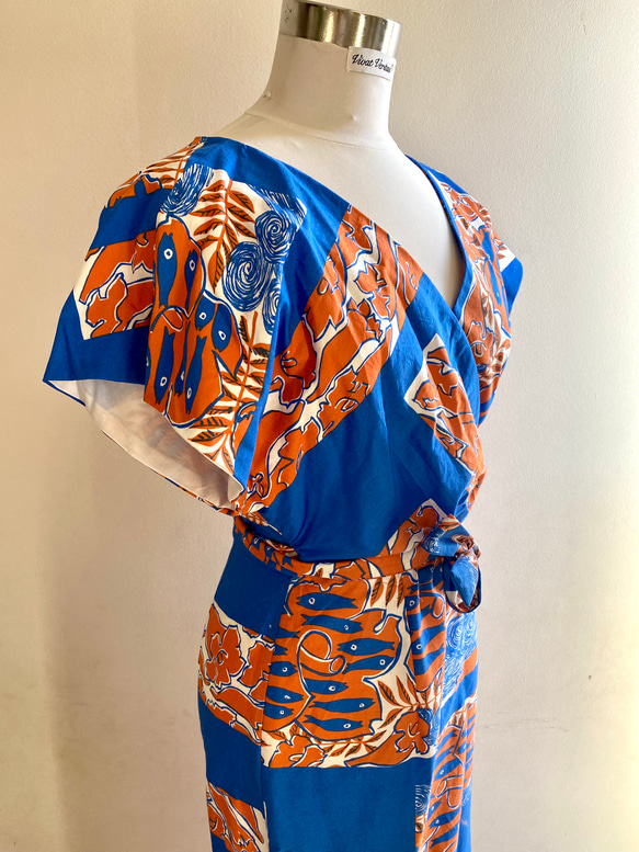 くまもとの伝統工芸　x creema コラボ作品　カシュクールワンピース　着物ドレス　ミディ丈　ラップ 5枚目の画像