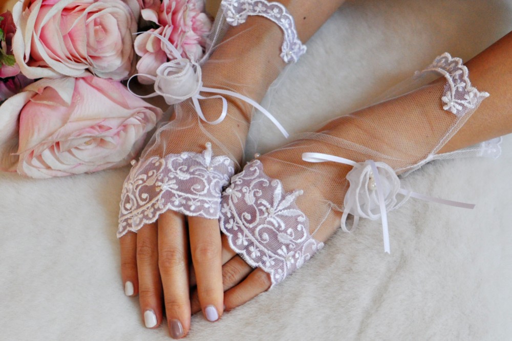 オーダーメイド| フィンガーレスグローブ　スカラップレースとパール