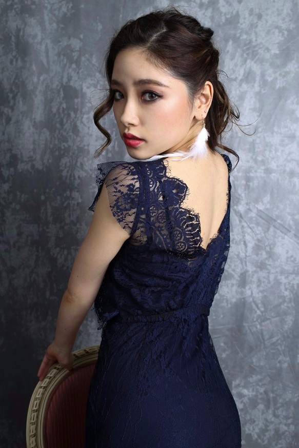 受注製作|ネイビーブルーレースのフォーマルドレス ワンピース Vivat  