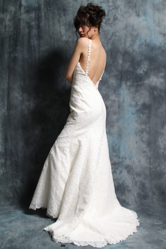 1点もの | コットンレース　フラワーモチーフ　マーメイド　ウェディングドレス　サンプルセール 3枚目の画像