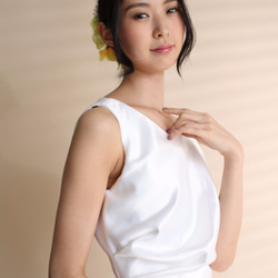 受注生産 | 椿柄　ホワイトドレス　フラワーモチーフ　モダンウェディングドレス　パーティードレス　スリーブレス 6枚目の画像