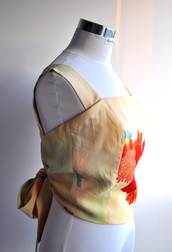 着物リメイク オレンジとグリーングラデーション着物で作った2wayビスチェ (S11) 5枚目の画像