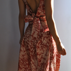 着物リメイク 赤土色総柄着物で作ったラップスカート 4枚目の画像