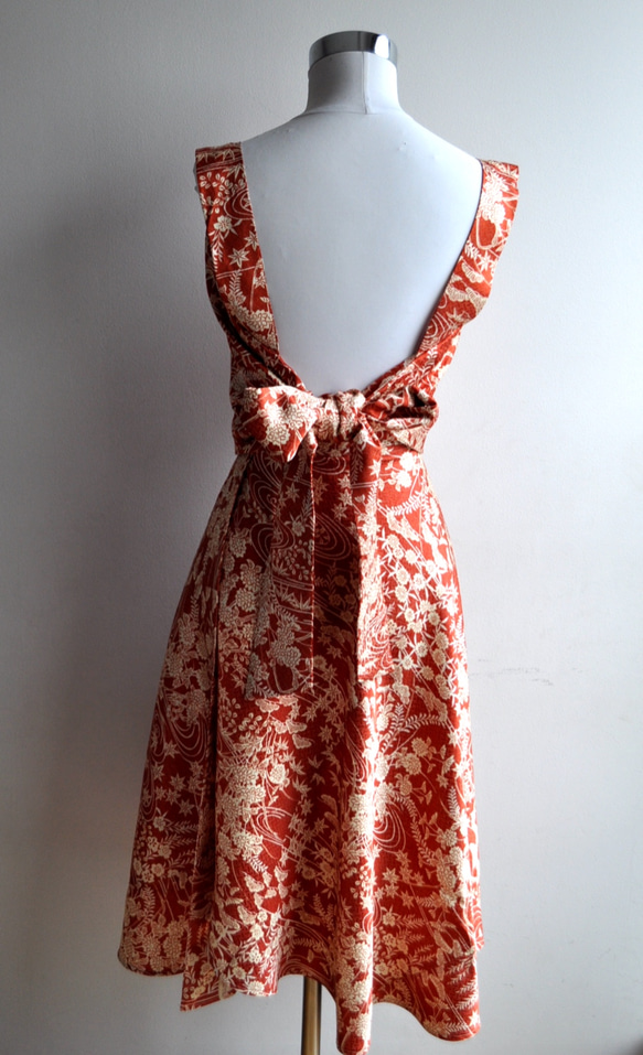 着物リメイク 赤土色総柄着物で作ったラップスカート 7枚目の画像
