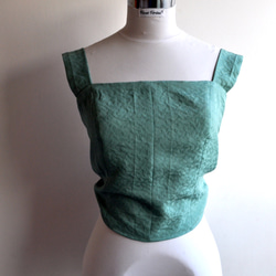 着物リメイク エメラルドグリーン　正絹着物で作った2wayビスチェ (S25) 4枚目の画像