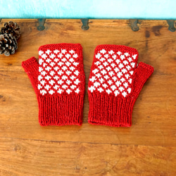 【完売】トナカイ手袋（N-390140-赤）・ペルーニット 3枚目の画像