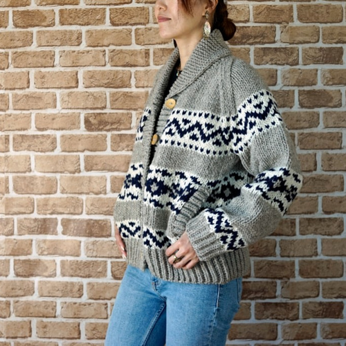 完売】ウール・カウチンニットジャケット（N-410073-Lグレー