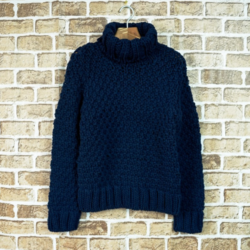 完売】ローゲージニット・タートルネック（NP-3608-ネイビー）・ウール