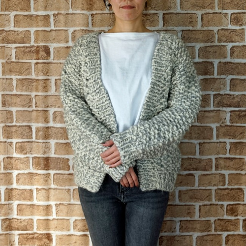 完売】ローゲージウール・ざっくりニットガウン（N-380087-グレー  