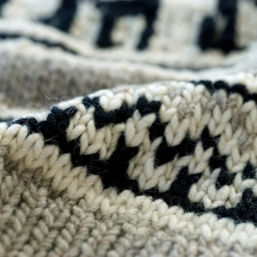 完売】アルパカ柄・編み込みニット（N-390061-グレー）・ウール