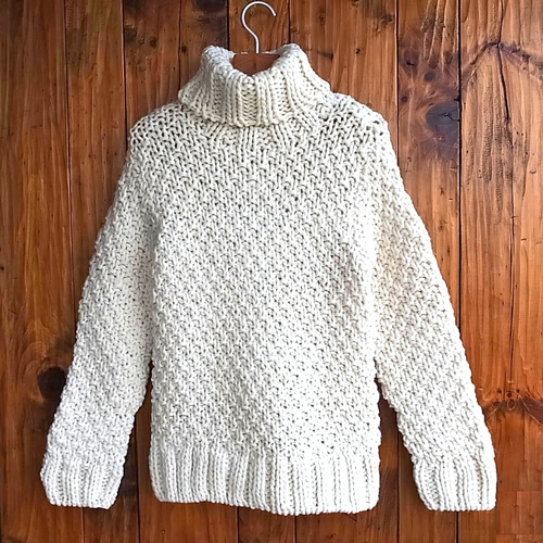 完売】ローゲージニット・タートルネック（NP-3608-白）・ウール