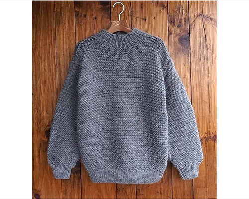 完売】ガーター編みざっくりニット（N-380194-グレー）アルパカ