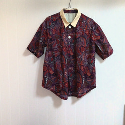ヴィンテージ　ペイズリー柄 半袖シャツ 総柄　ネイビー レッド ペイズリー柄mixの半袖シャツ～（ワインレッド） シャツ teruteru70