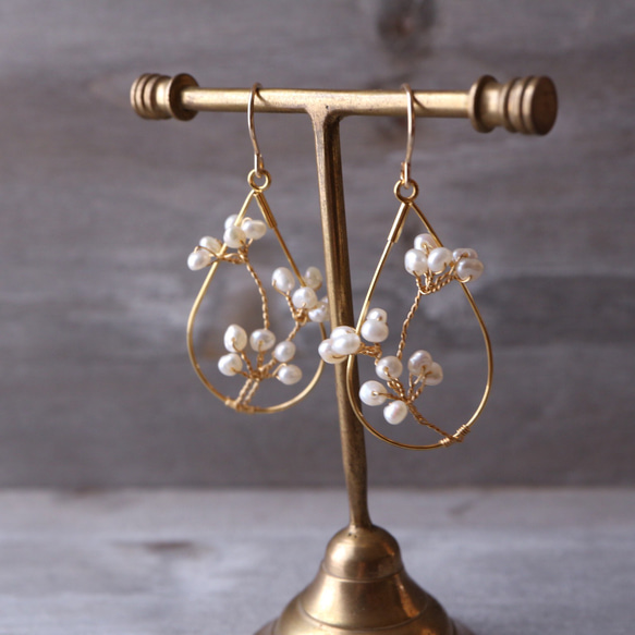 淡水珍珠小花耳環或耳環&lt;Drop&gt; 第2張的照片