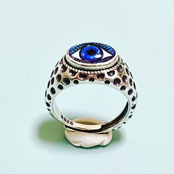 ヴィンテージガラスインタリオ ブルーアイ 眼のシルバーリング