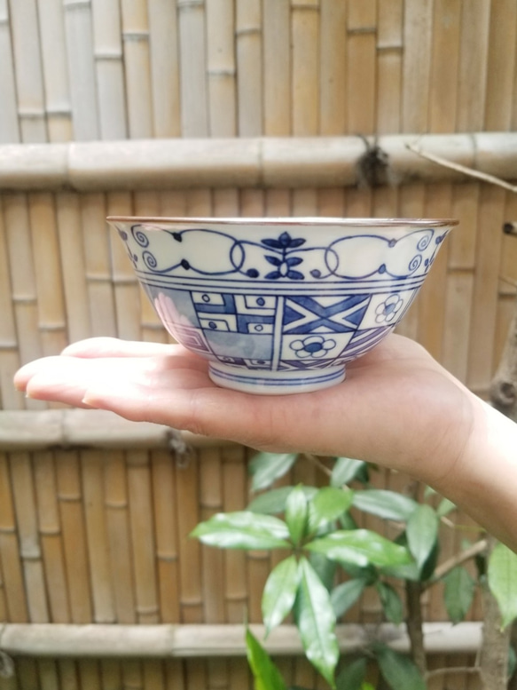 京焼清水焼】染付市松紋飯碗(大） 茶碗・めし碗 ganka 通販