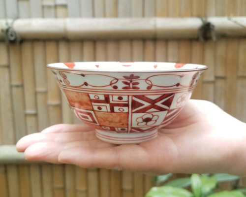 清水焼　赤絵小紋　奈良茶揃い　五客 清水焼 赤絵小紋 奈良茶揃い 五客