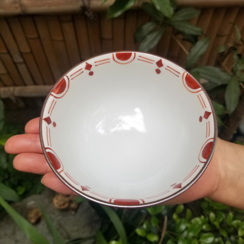 京焼清水焼】赤絵市松紋飯碗(小） 茶碗・めし碗 ganka 通販