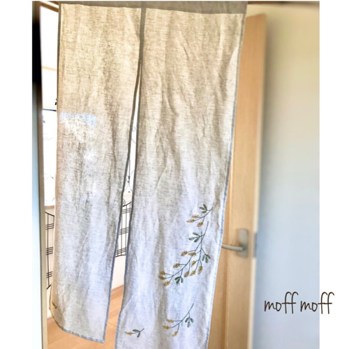 【 れんれんmam 】 ミモザ刺繍の国産リネンのれん 母の日のプレゼントに♪ タペストリー