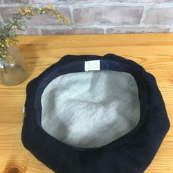 【キッズ】国産リネン　ネイビー クローバー刺繍 ベレー帽　 5枚目の画像
