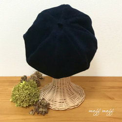 秋冬【キッズ/厚地】播州織クローバー刺繍 ベレー帽子　ネイビー　 8枚目の画像