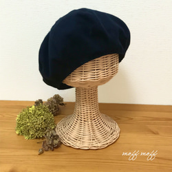 秋冬【キッズ/厚地】播州織クローバー刺繍 ベレー帽子　ネイビー　 9枚目の画像