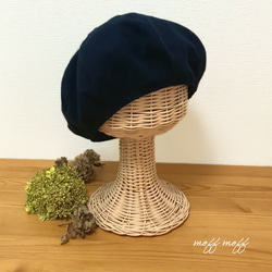 秋冬【大人/厚地】播州織クローバー刺繍 ベレー帽子　ネイビー　 9枚目の画像