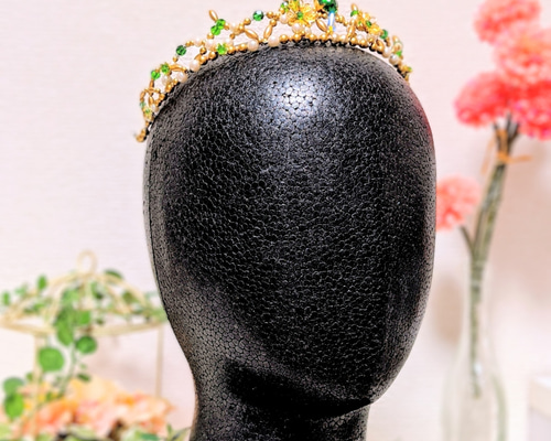 バレエ　ティアラ　グリーン 一点もの 新作バレエティアラ 花 グリーン ゴールド 発表会