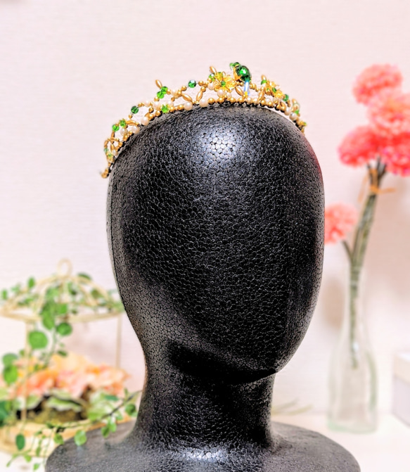 一点もの 新作バレエティアラ 花 グリーン ゴールド 発表会 コンクール