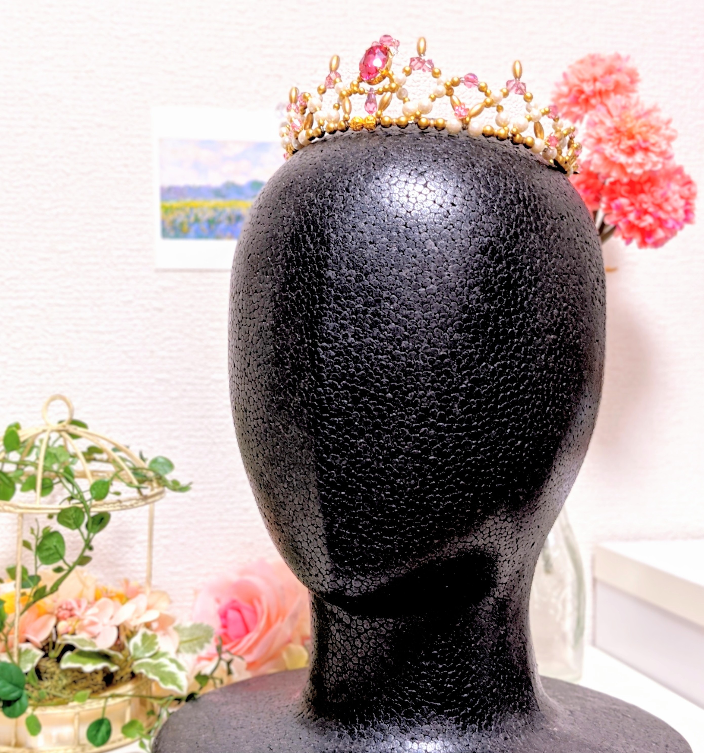 一点もの バレエ ティアラ ピンク ゴールド スワロフスキー 発表会