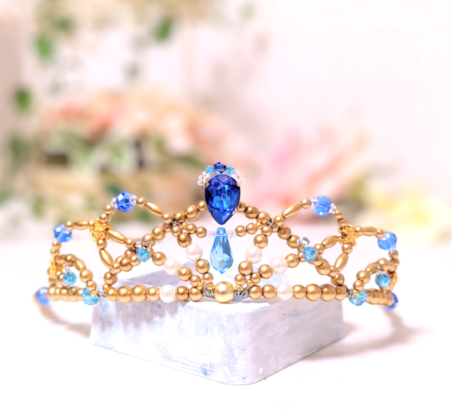 一点もの バレエティアラ  ブルー ゴールド パール 発表会 コンクール　クラウン フロリナ海賊 青 水色