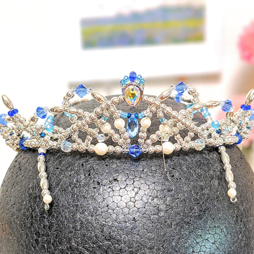 一点もの バレエティアラ ブルー シルバー パール 発表会 コンクール
