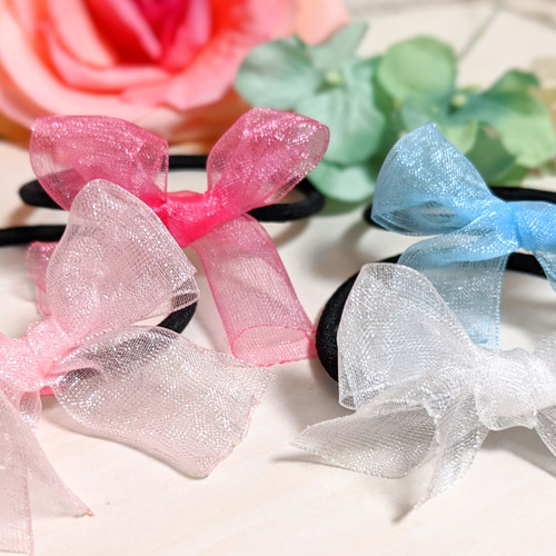 オーガンジー リボン ヘアゴム ミントローズ プリンセスリボン