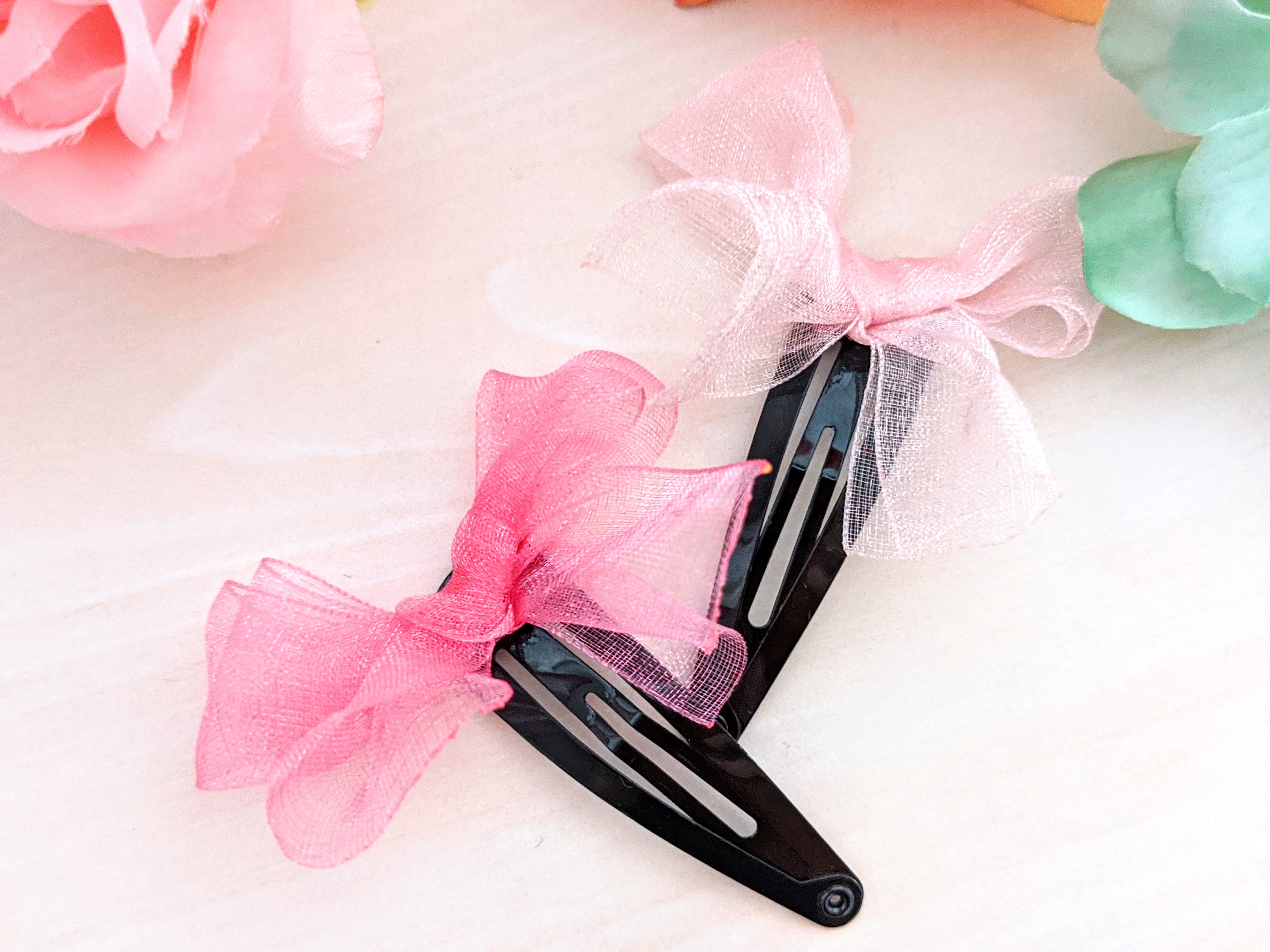 オーダー可能生地⑦ お花リボンパッチンピン オーダー可能生地⑦ お花リボンパッチンピン