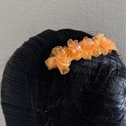 オレンジ　オーガンジー　フラワー　バレッタ　お花　バレエ 4枚目の画像