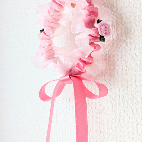 オーガンジー リボン シュシュ プリンセス パステルカラー ローズ
