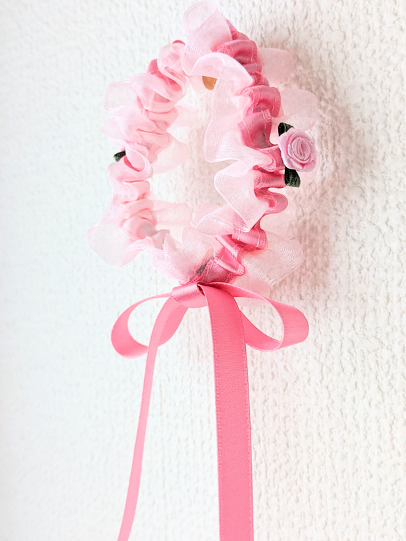 オーガンジー リボン シュシュ プリンセス パステルカラー ローズ