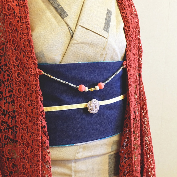 マグネットの羽織紐(ショール留め)-青×オレンジ- 5枚目の画像