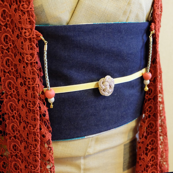 マグネットの羽織紐(ショール留め)-青×オレンジ- 6枚目の画像