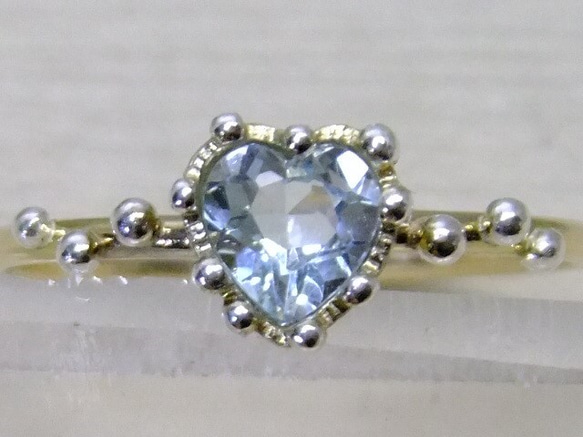 アクアマリン♡純銀粒々14kgf ring 2枚目の画像