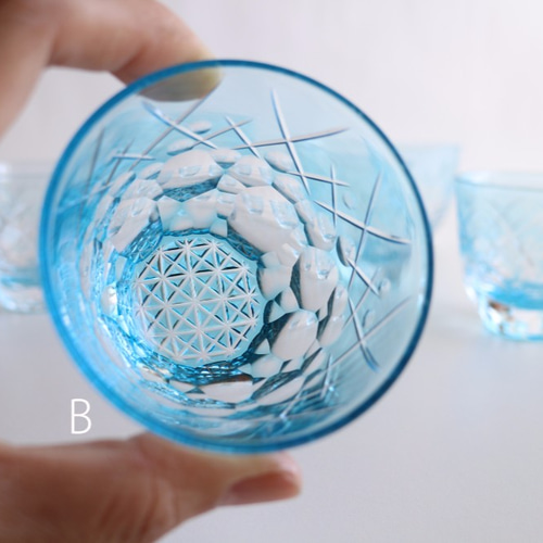 空と海 爽やか切子グラス2種 スカイブルー おちょこ・ぐい呑み