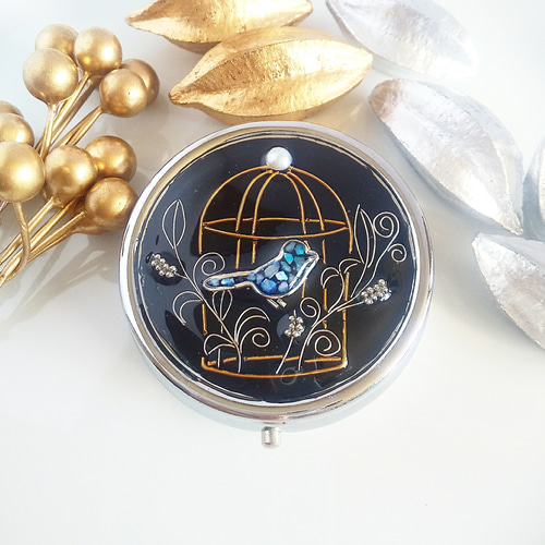 レジン すくいの手小物入れ 青黒ラメ