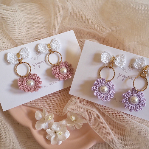 バンビのピアス・イヤリング (全2色) かぎ針刺繍 ピアス（スタッド・一 