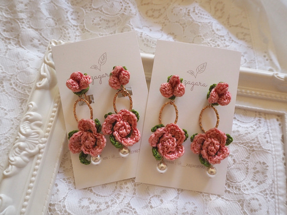 ひよこ☆薔薇のイヤリング☆しずく♪ロザフィ ひよこ様専用☆薔薇のイヤリング☆しずく♪ロザフィ