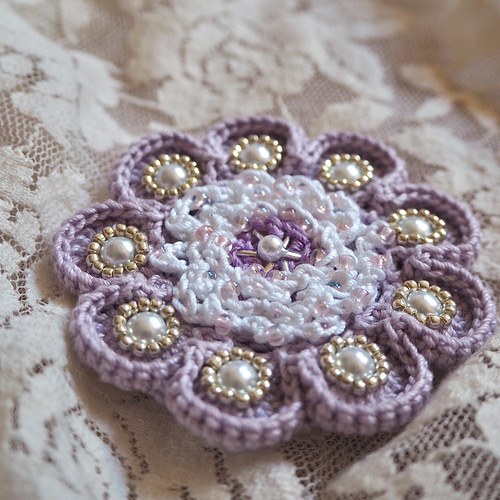 かぎ針編み 太陽と月のお花ブローチ ブローチ zagara 通販 9826803