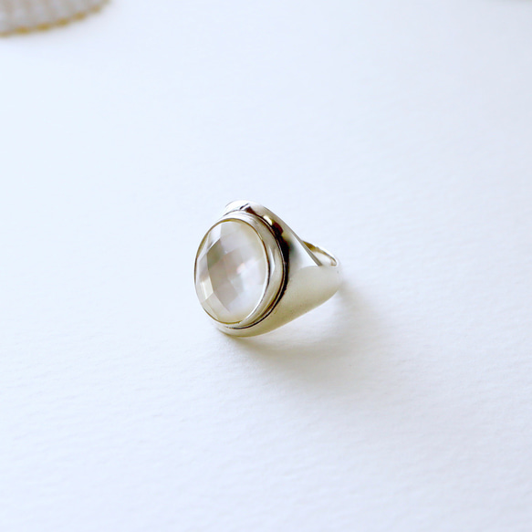 [Hi-Bi] 白珍珠 x 水晶雙合戒指 SV925 第1張的照片