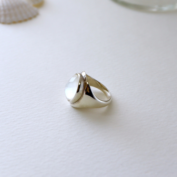 [Hi-Bi] 白珍珠 x 水晶雙合戒指 SV925 第2張的照片