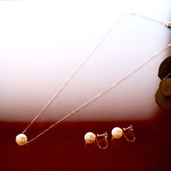 [Sot to] K18YG  7mmアコヤ真珠の一粒イヤリング&ネックレスセット 1枚目の画像