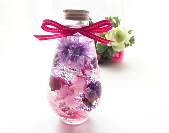 ハーバリウム プリザーブドフラワー 紫 ピンク ドライフラワー お供え 仏花 ペット供養 誕生日 セール 激安 4枚目の画像