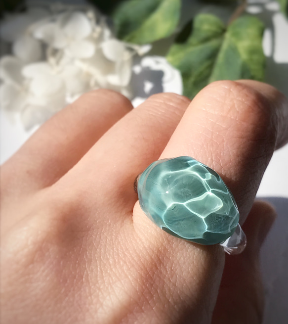 Creema限定！Sea glass ring＊エメラルドグリーン 1枚目の画像